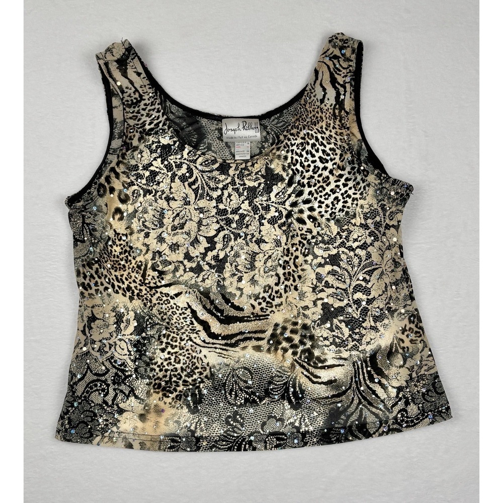 Joseph Ribkoff Animal Print Rhinestone Camisole Tank Top Women's Size 12